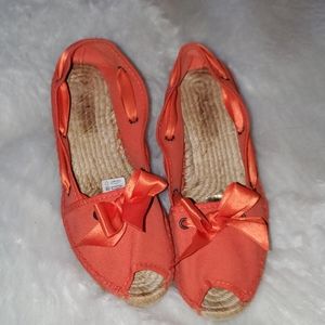 Cousu Main Size 6 Orange Fabric  Tan Espadrille